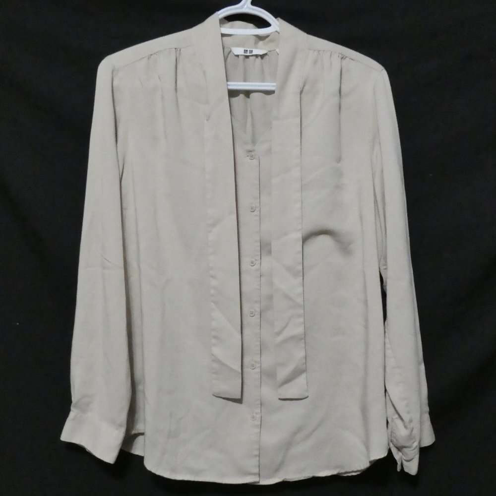UNIQLO, tie neck, long sleeve blouse, xs, extra small, BNWOT